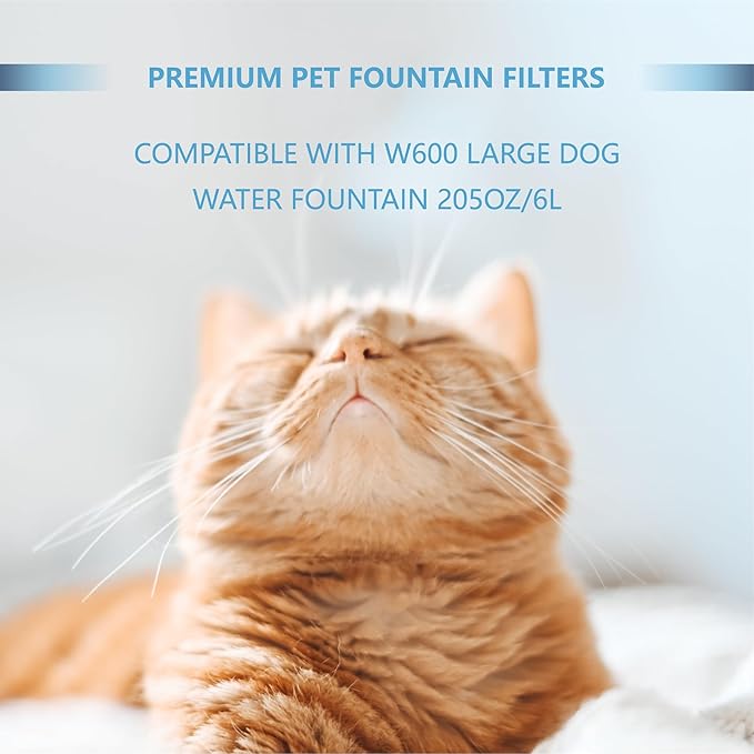 TOGGATH Cat Fountain Charcoal Replacement Filters Compatible with W600 Large Dog Water Fountain 205oz/6L Automatic Pet Dog Water Bowl Drinking Dispenser (4 Pack)