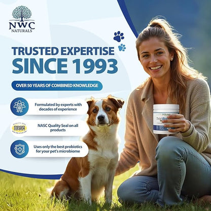 NWC Naturals Total-Biotics, Cat & Dog Probiotics for Digestive Health with Prebiotic, Unflavored Probiotic for Dogs & Cats, Supplement for Gut, Skin, Coat, Upset Stomach Relief, 365 Servings, 8 Ounces