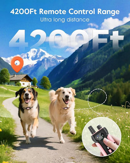 SLOPEHILL Dog Shock Collar,4200FT Dog Training Collar with Remote,IPX8 Waterproof E-Collar with Beep,Vibration,Shock,Flashing Light,No Shock Model,Electric Shock Collar for Dogs,Pink 2PCS