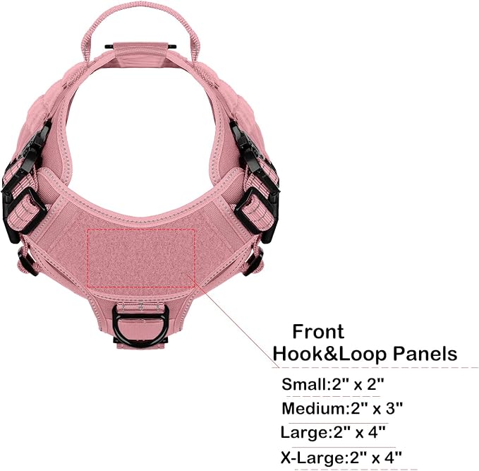 ICEFANG Tactical Dog Harness,X-Large Size, 2X Metal Buckle,Working Dog MOLLE Vest with Handle,No Pulling Front Leash Clip,Hook and Loop Panel (Pink, XL (Pack of 1))