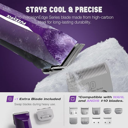 AmpFix Professional Dog/Pet Grooming Clippers - 2-Speed Heavy-Duty Motor, 2 Detachable Blade 8 Metal Combs, 10ft Cord, Runs Cool & Quiet, Anti-Slip Shatter-Proof Housing for All Animal Coats