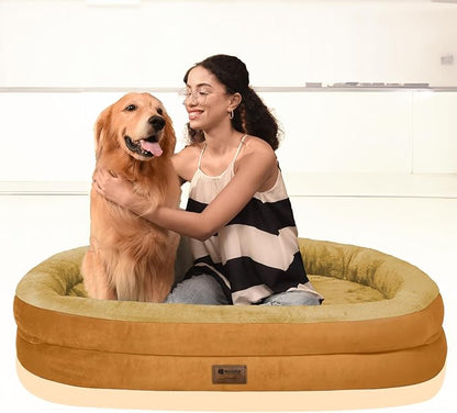 Orthopedic Washable Large Dog Bed: Cooling Dog Bed with Bolsters - Jumbo Bed Waterproof Removable Cover Non-Slip Bottom for Extra Large Sized - Orange