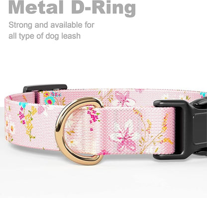 Rnivvi Dog Collar for Large Dogs, Cute Floral Heavy Duty Adjustable Puppy Collar with Quick Release Buckle for Boy Girl & Female, Pet Accessories for Walking Running, L Length 1" Width, Pink