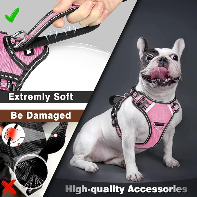 WINSEE Service Dog Vest No Pull Dog Harness with 7 Dog Patches, Reflective Pet Harness with Durable Soft Padded Handle for Training Small, Medium, Large, and Extra-Large Dogs (X-Large, Pink)
