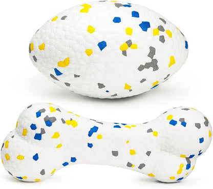 Moonorange 2Pcs Bone Dog Balls+Rugby Dog Toys for Aggressive Chewers, Indestructible Tennis Balls for Dogs (Bone+Rugby)