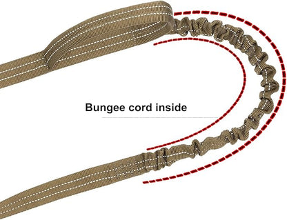 ICEFANG Tactical Dog Leash,K9 Training Walking Bungee Lead with 2 Control Handle,Heavy Duty Quick Release Metal Clasp,Hands Free D-Ring for Medium Large Dogs (6ft,Reflective Brown)