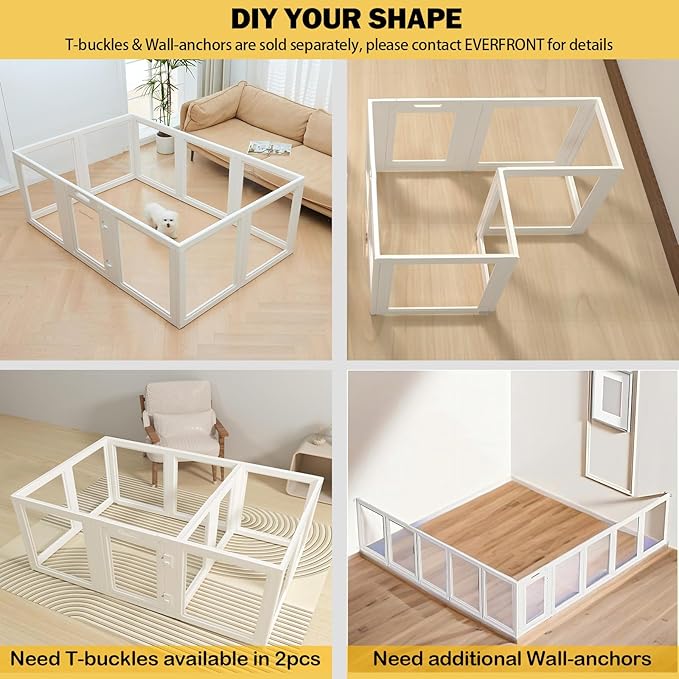 EVERFRONT Clear Acrylic Plastic Dog Playpen - Clear Dog Play Pen - Easy Assemble Acrylic Dog Playpen - Puppy Playpen, Cat Playpen, Small Animal Playpen, Dog Play Pen Indoors (White, 30.3" H, 8PCS)