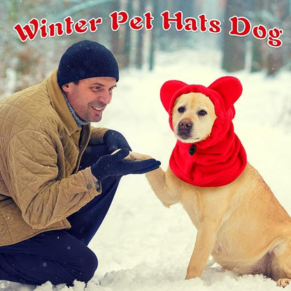 Clysee Winter Dog Hats Quiet Ears for Dogs Ear Muffs Pet Neck Warmer Scarf Hoodie Noise Protection Cover Beanie Head Wrap Costume for Pet Dog Cats(Red,M)