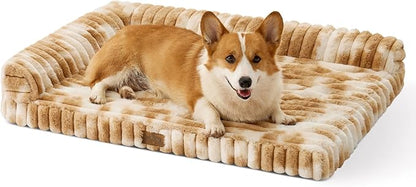 COZY KISS Cute Dog Bed, Faux Rabbit Fur Orthopedic Foam Dog Bed with Sides, Removable Washable Cover & Waterproof Lining, Comfortable Pet Couch for Medium Dogs, Tie-Dye Brown (36" L x 20" W x 6" Th)