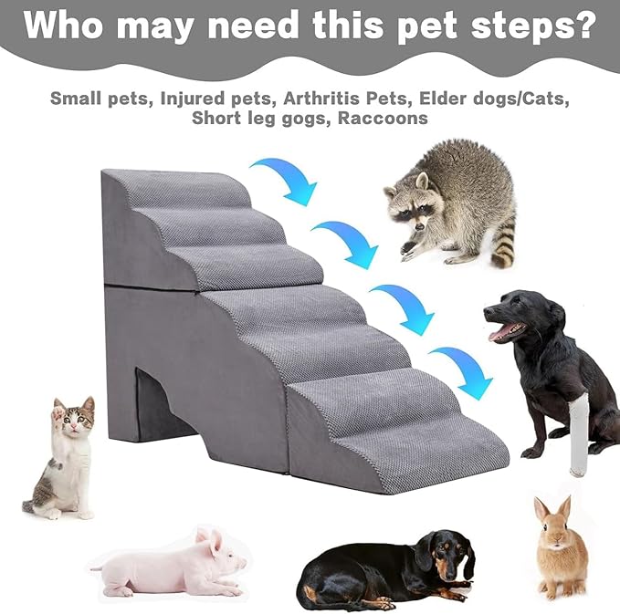 MALOROY Dog Stair for High Beds 36 inches Tall, 33D Foam Dog Ramp for Bed 32 inches, 7-Step Pet Stair Steps for Small Large Dogs for Bedsides Climbing, Non-Slip Doggie Steps for Older Dogs/Cats, Grey