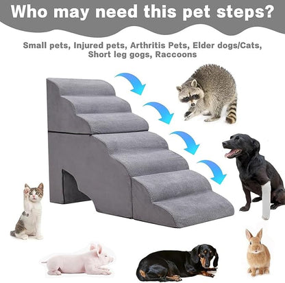 MALOROY Dog Stair for High Beds 36 inches Tall, 33D Foam Dog Ramp for Bed 32 inches, 7-Step Pet Stair Steps for Small Large Dogs for Bedsides Climbing, Non-Slip Doggie Steps for Older Dogs/Cats, Grey