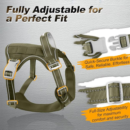 BARKBAY Service Dog Vest Tactical Dog Harness Medium Large Sized Dog Tags Personalized No Pull Adjustable Harness Reflective K9 Working Training Easy Control Military MolleSystem(Army Green,M)