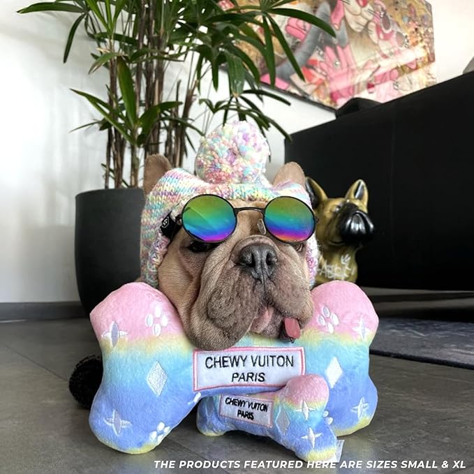 Haute Diggity Dog Pink Ombre Chewy Vuiton Bone, Plush Designer Dog Toys with Interactive Squeaker, Stimulating Pet Enrichment, Machine-Washable & Safe Materials for All Breeds, Size Large