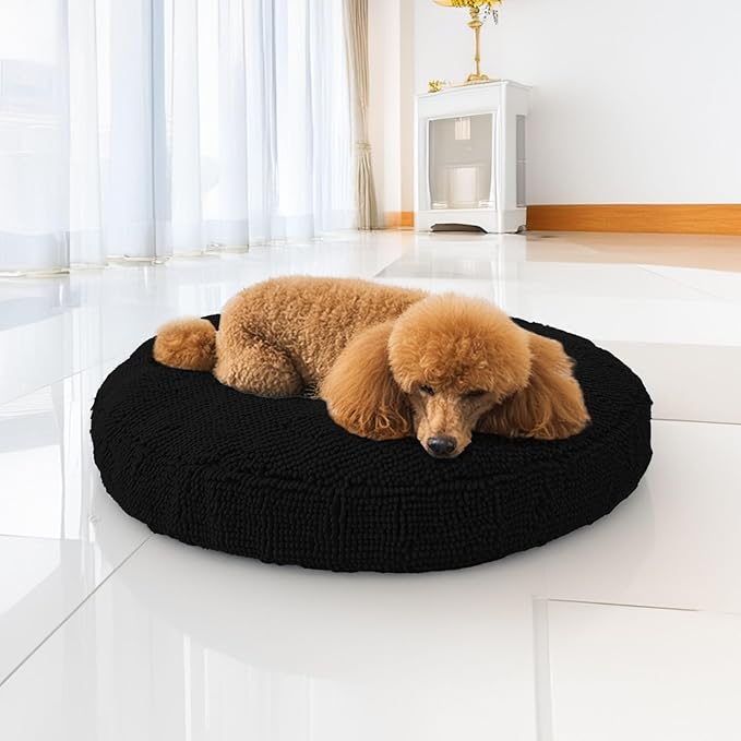Muddy Mat®Cloud K-9 Bed for Dogs & Cats, Soft & Relaxing Donut Dog Bed, Chenille Material, Removable Cover, Washable & Dryer Safe–Black Medium(35'x35')