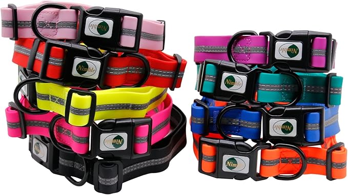 NIMBLE Dog Collar Waterproof Pet Collars Anti-Odor Durable Adjustable PVC & Polyester Soft with Reflective Cloth Stripe Basic Dog Collars S/M/L Sizes (Large (15.35”-24.8”inches), Emerald Green)