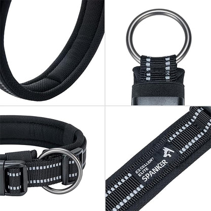 EXCELLENT ELITE SPANKER Reflective Dog Collar Classic Soft Padded Breathable Nylon Adjustable Pet Collar with Quick Release Buckle for Boy Girl Male Female Small Medium Large Dogs Training(Black-M)