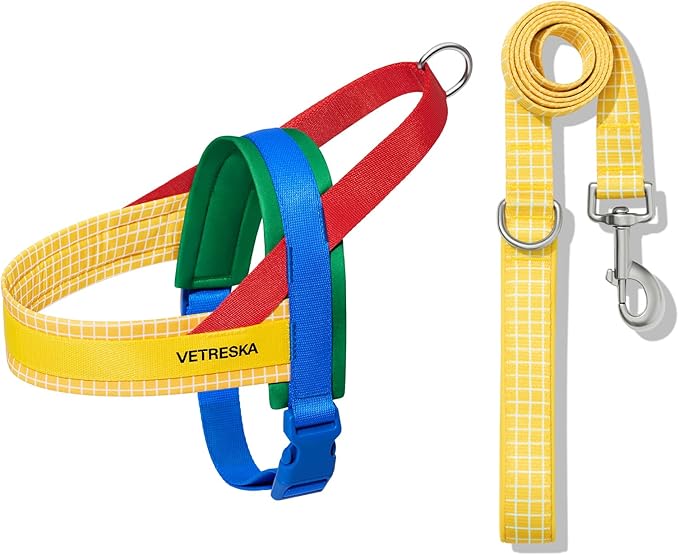 VETRESKA MoMA Dog Harness and Leash Set, Easy Walk Dog Harness for Small Medium Dogs, No Pull Puppy Harness for Walking and Training, Adjustable, Take Control & Anti-Twist Pet Lead Combo(Yellow, XS)