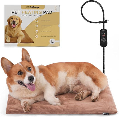 PetTemp Large Dog Heating Pad & Heated Pet Bed for Big Dogs and Multiple Pets, Waterproof Pet Heating Pad with 5 Adjustable Heat Settings, Timer, Auto Shut-Off and Chew Resistant Cord, 26'' x 20''