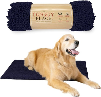 My Doggy Place Dog Mud Mat, 36" x 26" Navy Blue – Thick Microfiber Entry Rug for Snow, Mud & Salt – Absorbent, Quick-Dry, Washer-Safe & Non-Slip, Large