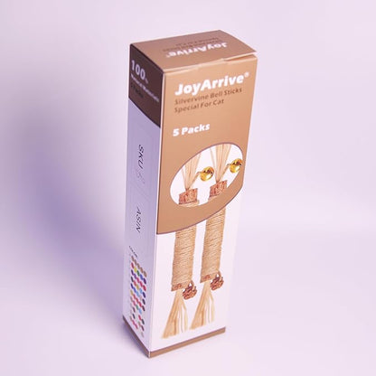 JoyArrive Natural Dried Matatabi Cat Chew Stick with Gall Fruit, Raffia Grass & Cat Bell Ball Toys, Handmade Silvervine Sticks Interactive Catnip Toys for Teething & Entertainment (Size L Color D)
