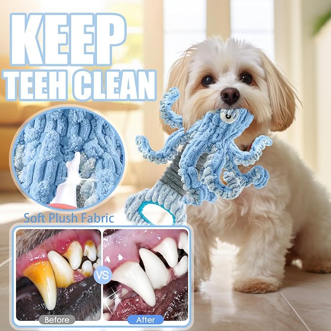 Squeaky Dog Toys, Octopus Dog Toy Interactive Tug of War Puppy Toy to Keep Them Busy(Blue)