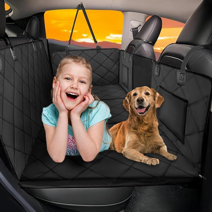 ROUWINNE Back Seat Extender for Dogs-Large Space, Dog Car Seat Cover Hard Bottom Holds 420lbs, Sturdy Backseat Extender for Dogs,Upgraded Material Waterproof Pet Car Bed Dog Hammock for Car, SUV,Truck
