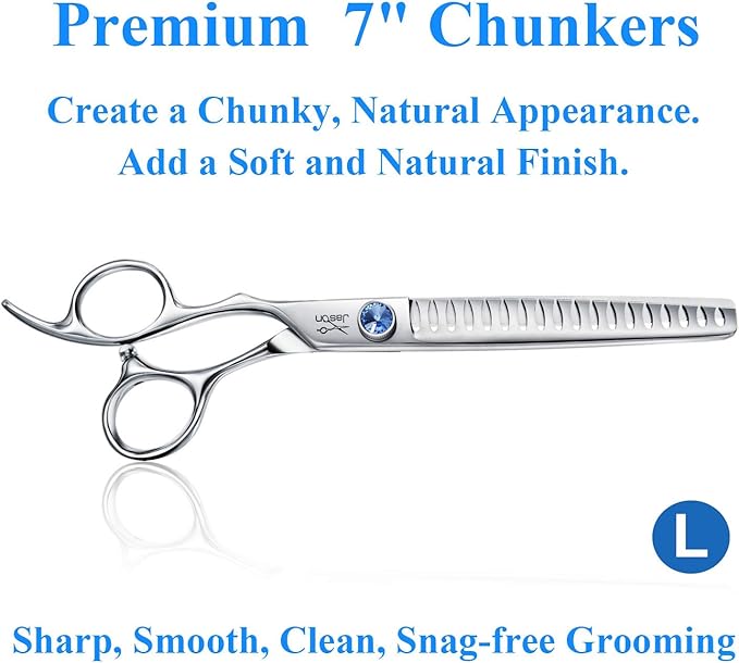 JASON Left Handed 7" 18-Tooth Texturising Dog Grooming Chunkers Scissor, Ergonomic Cats Grooming Shears Pets Trimming Kit with Offset Handle, Sharp, Comfortable Shear Christmas Gift