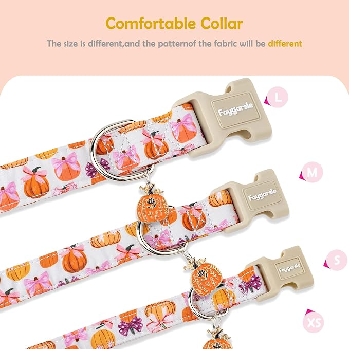 Faygarsle Fall Pumpkin Pattern Dog Collar with Charm, Adjustable Neckwear for Small Medium Large Dogs, Orange and Pink for Small Medium Large Dogs L