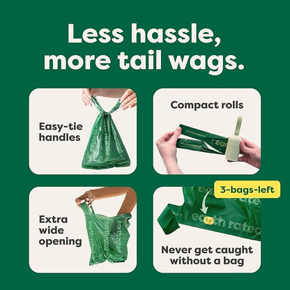 Earth Rated Dog Poop Bags with Handles on Refill Rolls, Easy-Tie on a Compact Roll, Extra Wide Opening, Guaranteed Leak-Proof, Lavender Scented, 105 on Rolls