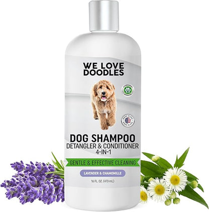Dog Shampoo, Conditioner & Detangler - Best Shampoo for Goldendoodles, Poodles & Doodles Pet Hair - Hypoallergenic, Tearless, Sensitive Skin for Puppies & All Dog Breeds - Made in USA, 16OZ (Lavender)