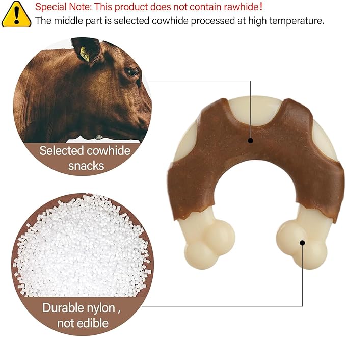 Geeyteek Durable Nylon Dog Toys, 2 Pack Tough Chew Toys for Aggressive Chewers, Beef-Flavored Hoof-Shaped Dog Chew Bones for Large/Medium Breed Dogs, Teeth Cleaning and Anxiety Relief