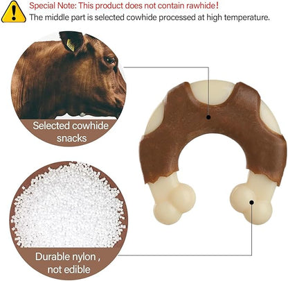 Geeyteek Durable Nylon Dog Bones, 2 Pack Dog Toys for Aggressive Chewers, Beef-Flavored U-Shaped Bone Chew Toys for Largel/Medium/Small Dogs, Teething and Boredom Relief