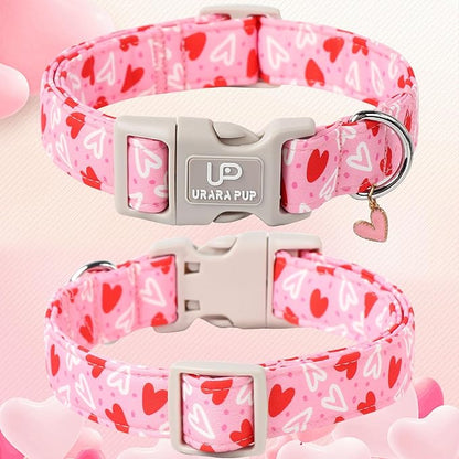 Valentine’s Dog Collar, Pink Heart Dog Collar with Quick Release, Valentine’s Gift Pet Girl Boy Dog Collar for Puppy Small Medium Dogs, Wedding Dog Collar