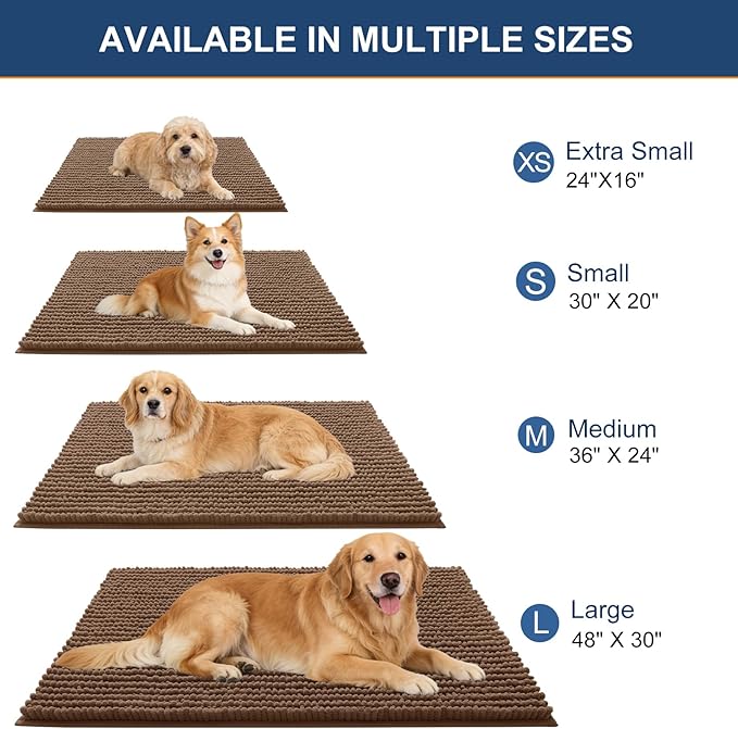 OLANLY Dog Door Mat for Muddy Paws 30x20, Ultra Absorbent Chenille Mud Doormat, Non-Slip Washable and Dirt Trapping Doormat for Indoor Entryway, Quick-Dry Indoor Pet Bed Mats for Dogs, Mocha