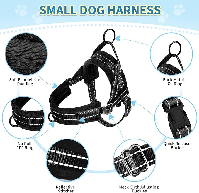 SlowTon No Pull Small Dog Harness and Leash Set, Puppy Soft Vest Harness Neck & Chest Adjustable, Reflective Lightweight Harness & Anti-Twist Pet Lead Combo for Small Medium Dogs(B,L)