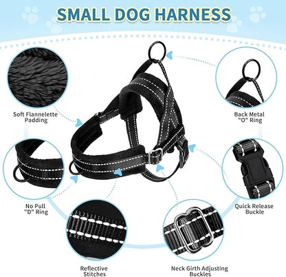 SlowTon No Pull Small Dog Harness and Leash Set, Puppy Soft Vest Harness Neck & Chest Adjustable, Reflective Lightweight & Anti-Twist Pet Lead Combo for Small Medium Dogs (Black, M)