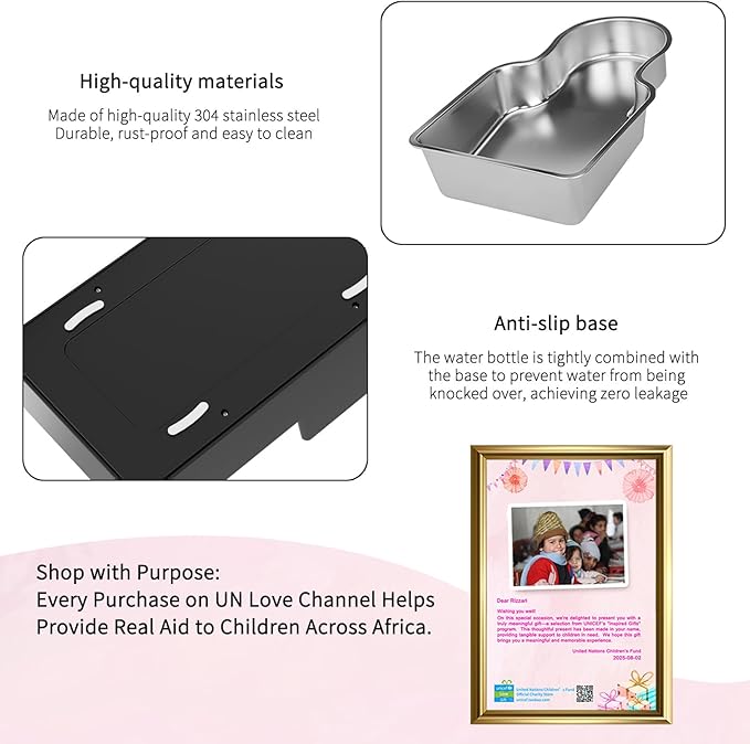 RIZZARI Stainless Steel Pet Waterer: 8L Black Gravity Fed Water Dispenser Leak-Proof for Senior Dogs Joint Care Home Owners - Bedroom Garden Use