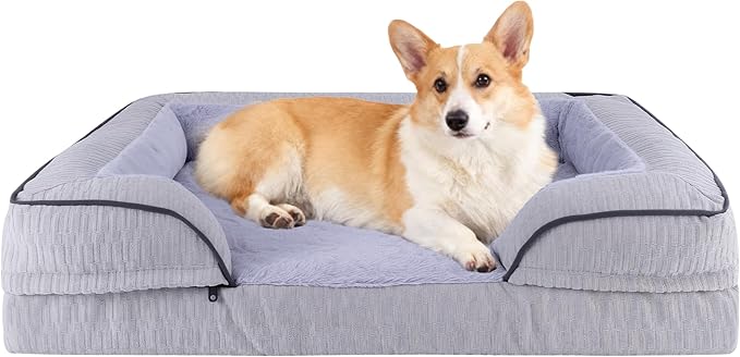 Orthopedic Dog Bed for Extra Large Dogs, 42x30 Inch Waterproof Egg Crate Memory Foam Dogs Bed with Zipper Top and Washable Cover, Nonslip Bottom for Living Room, Dark Grey