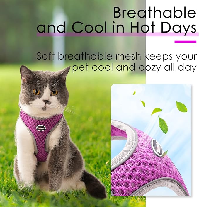 ThinkPet Reflective Breathable Soft Air Mesh No Pull Puppy Choke Free Over Head Vest Ventilation Harness for Puppy Small Medium Dogs and Cats (Purple,XS)