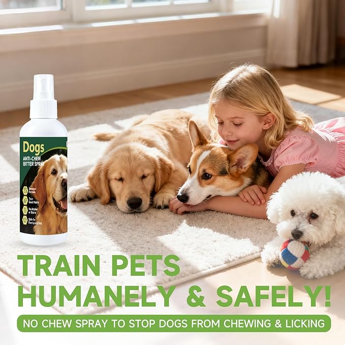 Dog No Chew Spray, Bitter Dog Deterrent Spray for Furniture & Carpet, Pet Corrector & Training Spray for Dogs & Puppies, Safe & Natural, Prevent Peeing, Biting, Chewing & Licking Injuries, 200ml