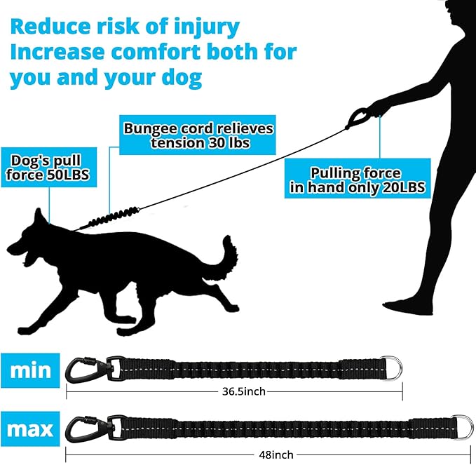 Rope Dog Leash 5 FT: Heavy Duty Leashes with Swivel Lockable Hook Reflective Threads Bungee and Padded Handle - Dog Lead for Large Small Medium Dogs Outside Walking Hiking Blue
