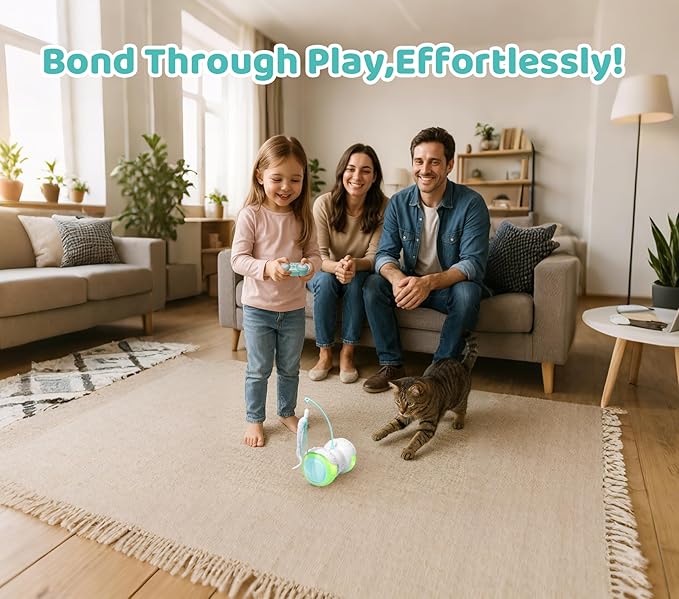 ZeLing HTL Remote Control Cat Toy with Auto Mode - Interactive Cat Toy Feather for Indoor, Moving Cats Catnip Toys & LED to Keep Bored Cats Active & Entertained