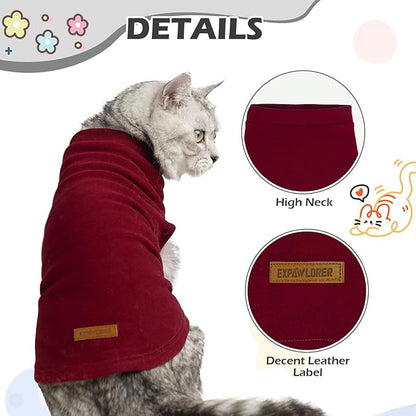 EXPAWLORER Soft Cat Sweater - Sweaters for Cats Only Warm Kitten Clothes, Fall and Winter Pet Coat Pullover Design, Fleece Sweatshirt Clothing Also for Puppy Small Dogs, Red Small