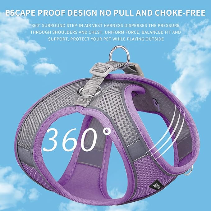 AIITLE Dog Harness, No-Pull Cat Harness with a Leash, Adjustable Reflective Dog Vest, Cat Harness Escape Proof, Outdoor Walking, Running,Training for Extra Small Dogs and House Cats Purple XXXS