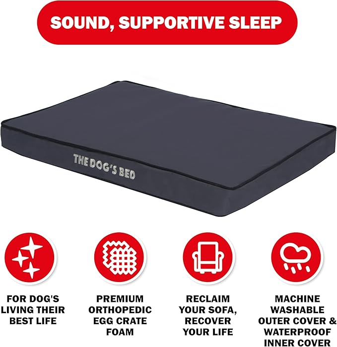 The Dog’s Bed Orthopedic Dog Bed, Large Grey with Black Trim, Waterproof, Supportive Dog Bed with Washable Replaceable Covers,Veterinary Approved