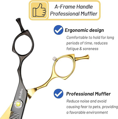 7.5inch 25° Curved Thinning Shears for Dog Grooming Scissors, 56 Teeth High-end Dog Trimming Scissors, VG10 Steel Sharp Blender, Ergonomic Professional Pet Shears for Dogs Cats Face Paws Limbs Groomer