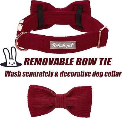 Wine Red Dog Collars for Small Dog,Cute Corduroy Dog Collar with Bow Tie Safety Metal Buckle Adjustable Puppy Collars for Small Medium Large Boy&Girl Dogs,XS-Neck 8"-12"