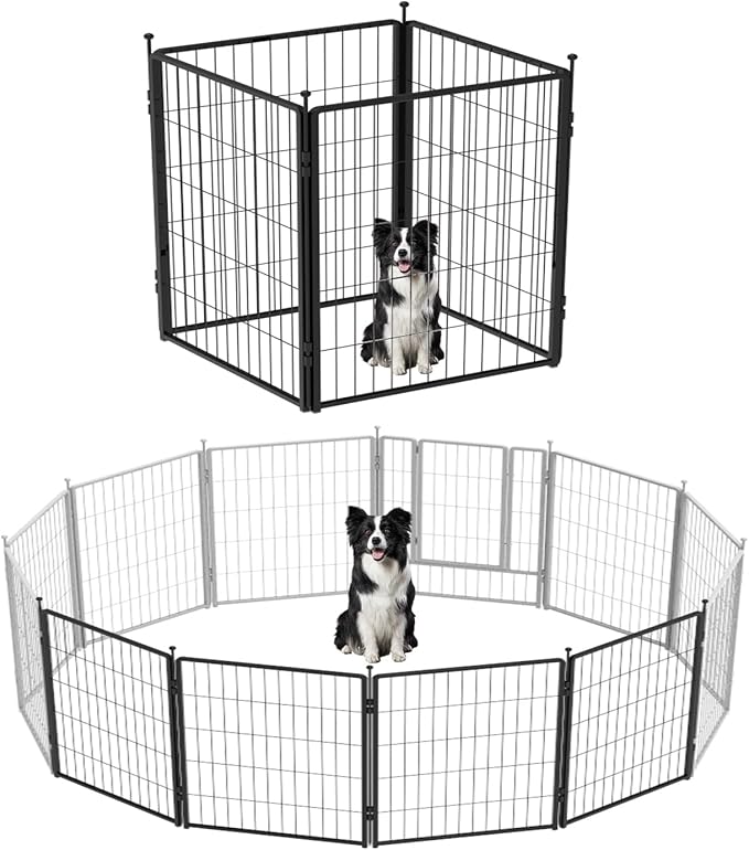 PETREEK Dog Playpen Add-on 36 inch 4 Panels for Indoor & Outdoor Use – Heavy-Duty Metal Pet Fence with Ground Stakes, Rounded Ball Tops for Safety, Stable & Foldable Design, Easy to Assemble