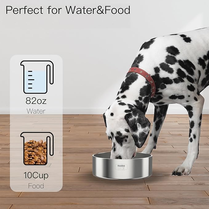 Feedoo 2L Double Layers 304 Stainless Steel Dog Bowl - Insulated & Durable | Non-Slip Base | Easy to Clean | BPA-Free Safe Dog Food and Water Bowl