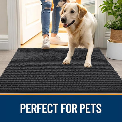 OLANLY Dog Door Mat for Muddy Paws 30x20, Ultra Absorbent Chenille Mud Doormat, Non-Slip Washable and Dirt Trapping Doormat for Indoor Entryway, Quick-Dry Indoor Pet Bed Mats for Dogs, Dark Grey
